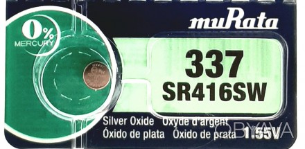 Батарейка для часов. muRata/Sony SR416SW (337) 1.55V 8,3mAh 4.8x1,65mm серебрянн. . фото 1