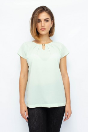 
Легкая блузка от турецкой фабрики Ena. Блузка бирюзового цвета. Материал блузки. . фото 2
