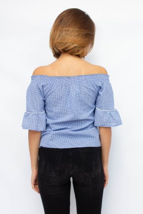 
Легкая блузка от турецкой фабрики Mixray. Блузка синего цвета с принтом в мелку. . фото 5