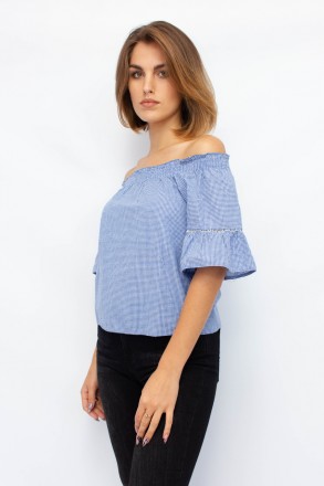 
Легкая блузка от турецкой фабрики Mixray. Блузка синего цвета с принтом в мелку. . фото 3