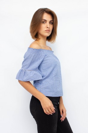 
Легкая блузка от турецкой фабрики Mixray. Блузка синего цвета с принтом в мелку. . фото 4