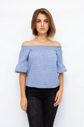 
Легкая блузка от турецкой фабрики Mixray. Блузка синего цвета с принтом в мелку. . фото 2