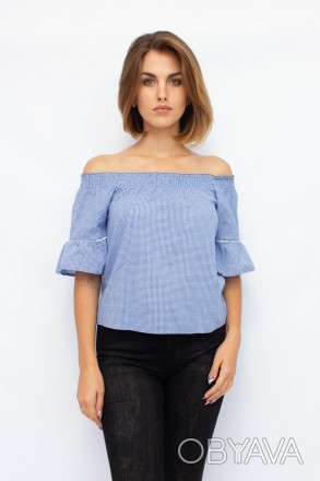 
Легкая блузка от турецкой фабрики Mixray. Блузка синего цвета с принтом в мелку. . фото 1