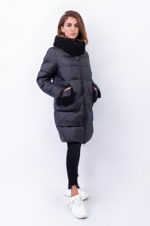 
Зимняя куртка черного цвета с необычным мехом на воротнике и карманах. Куртка п. . фото 2