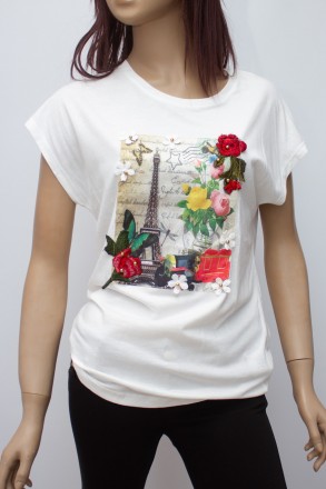 
Оригинальная женская футболка белого цвета с принтом в виде рисунка с цветами, . . фото 2