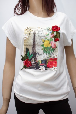 
Оригинальная женская футболка белого цвета с принтом в виде рисунка с цветами, . . фото 5