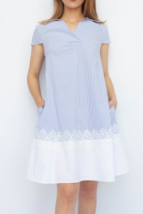 
Летнее платье Fen-ka белый цвет с голубой вертикальной полоской. Ткань платья л. . фото 2