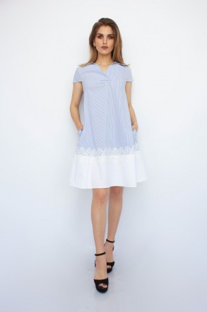 
Летнее платье Fen-ka белый цвет с голубой вертикальной полоской. Ткань платья л. . фото 7