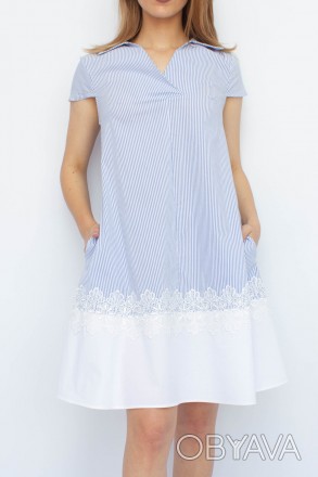 
Летнее платье Fen-ka белый цвет с голубой вертикальной полоской. Ткань платья л. . фото 1