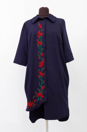 
Оригинальное платье Lazor синего цвета с цветочной вышивкой украшенной бусинами. . фото 2