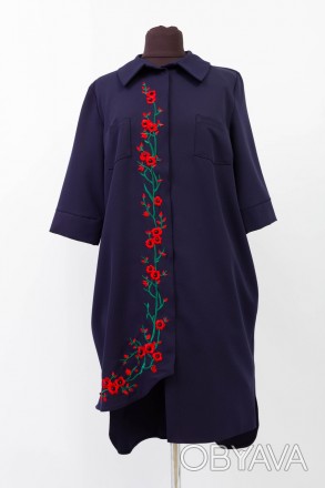 
Оригинальное платье Lazor синего цвета с цветочной вышивкой украшенной бусинами. . фото 1