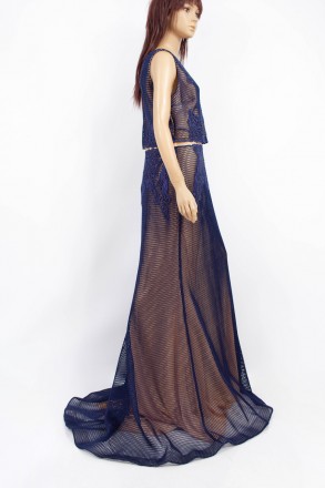 
Нарядное платье синего цвета с бежевой подкладкой, производство Турция. Платье . . фото 3