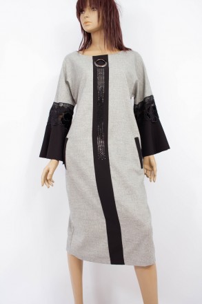
Оригинальное платье Mix&Gala серого цвета с черными элементами, производство Ту. . фото 2