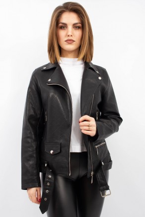 
Крутая куртка косуха Yarina классического черного цвета. Куртка приталеная, мат. . фото 4