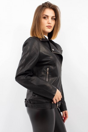 
Крутая куртка косуха Yarina классического черного цвета. Куртка приталеная, мат. . фото 6