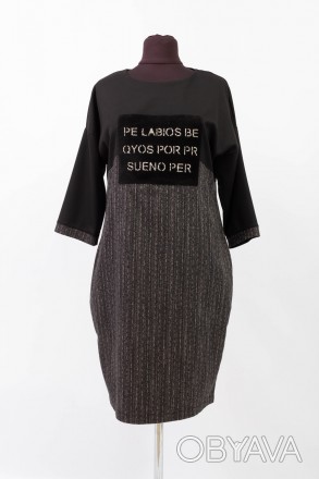 
Оригинальное платье New Perla черно-серого цвета с надписью из камней в районе . . фото 1