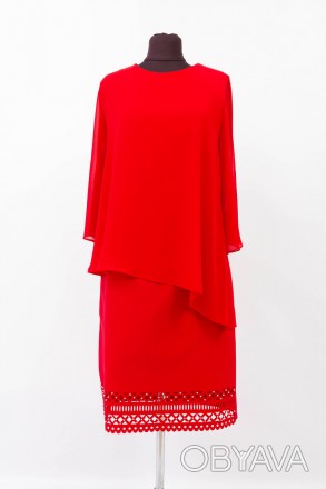 
Оригинальное платье Lazzuri красного цвета с перфорацией на юбке, производство . . фото 1
