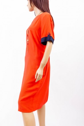 
Оригинальное платье Kaner красного цвета с синими элементами, производство Турц. . фото 3