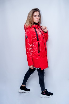 
Демисезонная куртка Visdeer, красного цвета, комбинированная черной фурнитурой . . фото 4