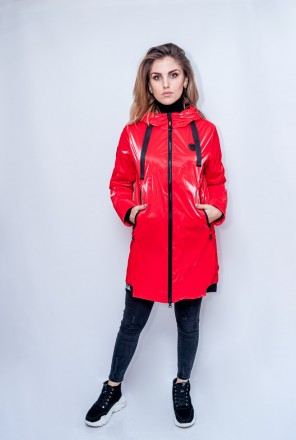 
Демисезонная куртка Visdeer, красного цвета, комбинированная черной фурнитурой . . фото 2