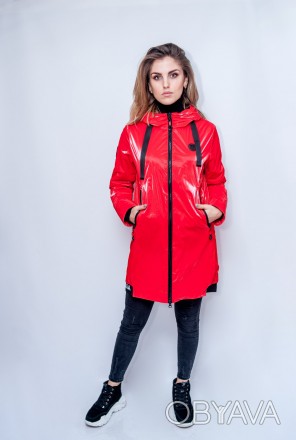 
Демисезонная куртка Visdeer, красного цвета, комбинированная черной фурнитурой . . фото 1