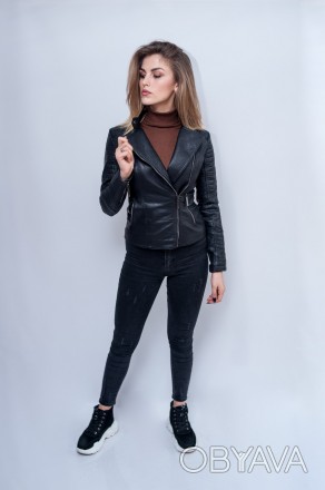 Крутая куртка косуха Silunu классического черного цвета. Материал куртки плотный. . фото 1