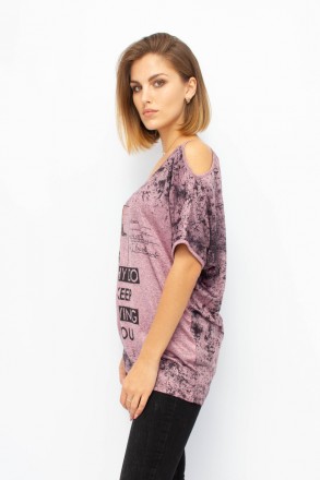 
Стильная женская футболка Josse фиолетового цвета с черным принтом. Футболка ов. . фото 3