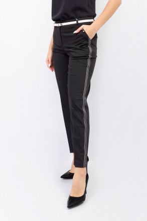 
Классические женские брюки черного цвета с белым лампасом, производство Vangeli. . фото 4