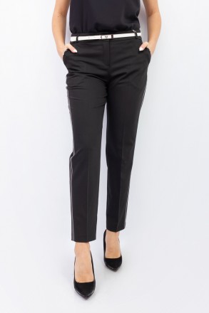 
Классические женские брюки черного цвета с белым лампасом, производство Vangeli. . фото 2