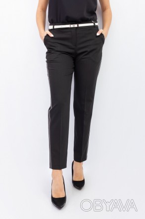 
Классические женские брюки черного цвета с белым лампасом, производство Vangeli. . фото 1