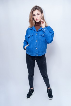 
Джинсовый пиджак Dilvin 6383 яркого синего цвета. Ткань натуральная, хлопок. Пи. . фото 2