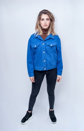 
Джинсовый пиджак Dilvin 6383 яркого синего цвета. Ткань натуральная, хлопок. Пи. . фото 3