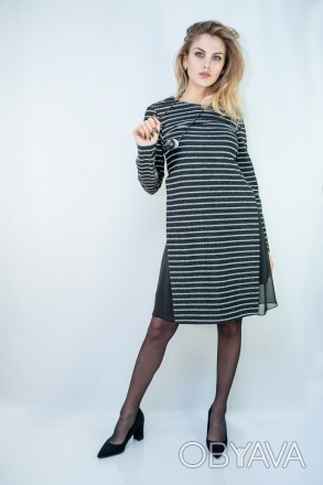 
Платье Mira Mia, производство Турция. Цвет черный в серую полоску, по бокам чер. . фото 1