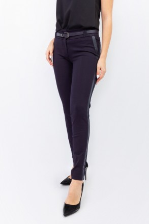 
Классические женские брюки синего цвета с кожаным лампасом, производство Vivent. . фото 4