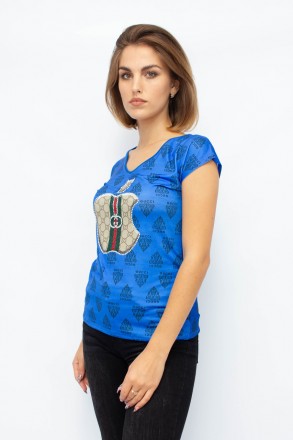 
Стильная женская футболка цвета электрик со стильным принтом. Футболка прилегаю. . фото 4