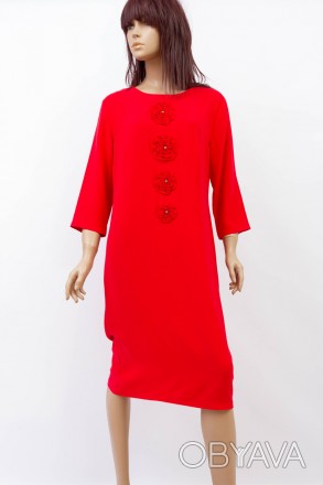 
Оригинальное платье Nero Vento красного цвета с нашитыми тканевыми цветами спер. . фото 1