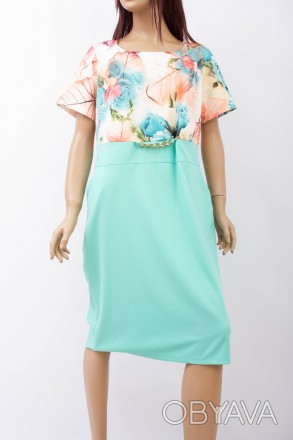 
Оригинальное платье CMA бирюзового цвета с цветочным принтом сверху, производст. . фото 1