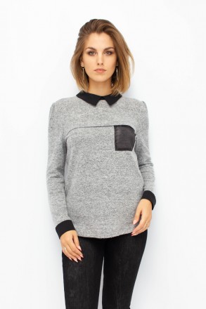 
Классический свитер-блузка серого цвета с черными элементами, производство Турц. . фото 2