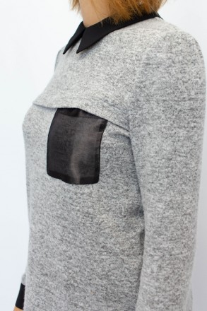 
Классический свитер-блузка серого цвета с черными элементами, производство Турц. . фото 6