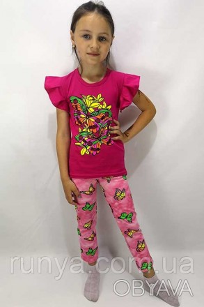 Летний костюм для девочки "Бабочки". Детский летний комплект обязательно понрави. . фото 1