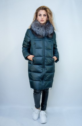 
Женская зимняя куртка Visdeer изумрудного цвета с натуральным мехом на капюшоне. . фото 2