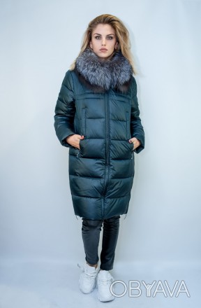 
Женская зимняя куртка Visdeer изумрудного цвета с натуральным мехом на капюшоне. . фото 1