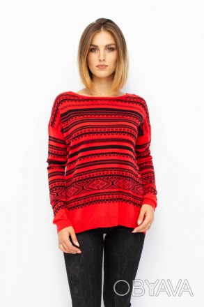 
Стильный свитер от турецкой фабрики Sir. Цвет свитера красный с черными узором.. . фото 1