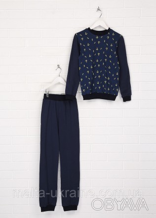 Комплект пижама для мальчика Мальта Д318/1-24 синяя. С широкой резинкой на поясе. . фото 1