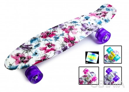 Модный Penny Board "Flowers chamomile" с фиолетовыми колесами - лучший выбор для. . фото 1