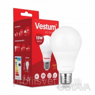 мСветодиодная лампа Vestum LED A65 15W 3000K 220V E27 - светодиодная лампа класс. . фото 1