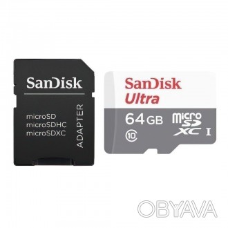 Карта пам'яті Sandisk microSDHC Ultra 64 ГБ швидкісна 100 МБайт/сек 
 
Карта пам. . фото 1
