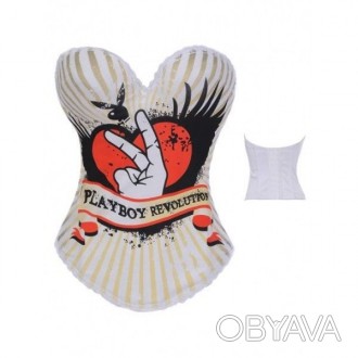 Сексуальный корсет белоснежного цвета с изображением сердца, кролика и надписью . . фото 1
