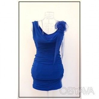 Великолепное вечернее облегающее платье синего цвета из высококачественной ткани. . фото 1
