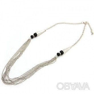 Красивое ожерелье серебряного цвета с подвеской из цепочек, соединенных черными . . фото 1